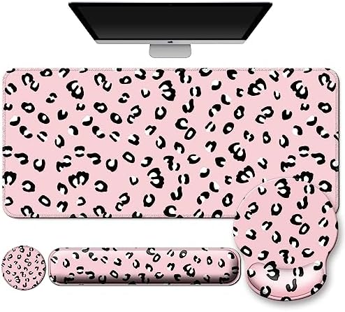 4 in 1 Mouse Pad Set with Wrist Rest for Keyboard,Desk Mat,Coaster-Pink
