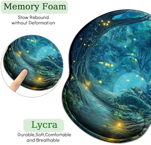 LIMKRIAN Firefly Forest Ergonomic Mouse Pad with Wrist Rest, 9.8 x 8.6in