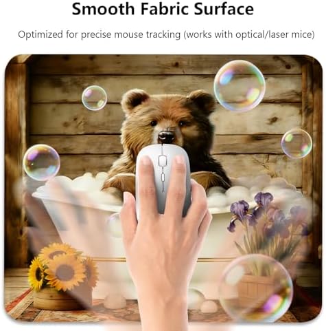 Funny Bear in Bathtub Mouse Pad, Rustic Farmhouse Wild Animal Desk Mat