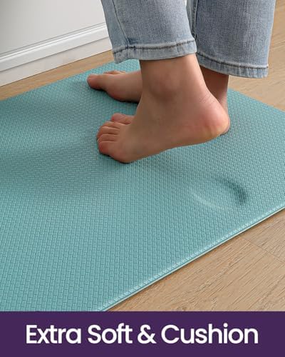 DEXI Kitchen Floor Mats Cushioned Anti Fatigue, 17x29+17x59 Turquiose