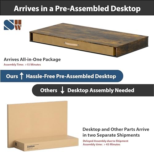 SHW 48-Inch Electric Height Adjustable Desk w/Keyboard Tray, Rustic Brown