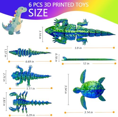 6pcs 3D Printed Toy Snake Flexible，Articulated Fidget Toys,Large，3D Printed Animals,Desk Executive Toy，Easter Eggs Basket Stuffers,Toys for Boys Kids Teen Girl 5-7 4-6 8-12
