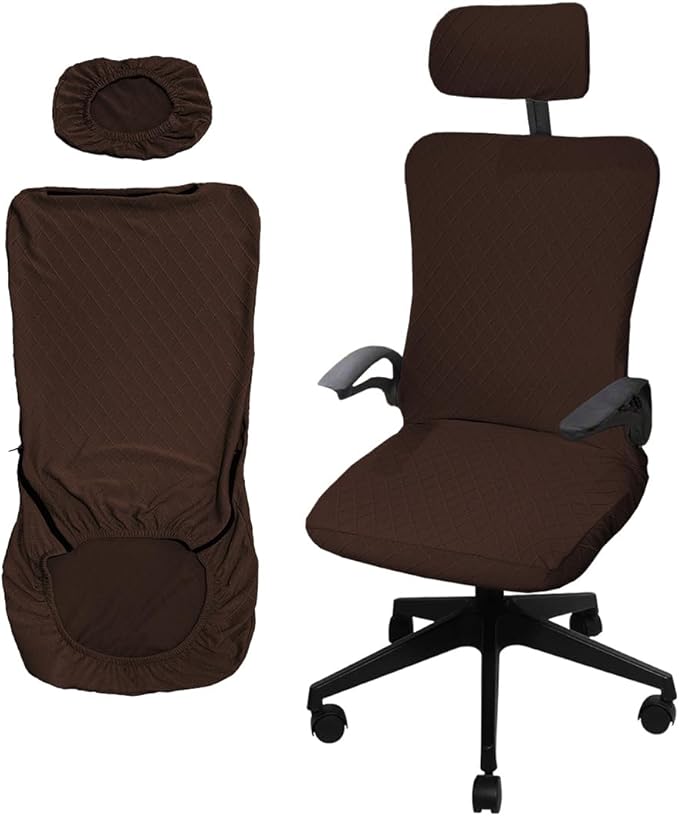 Ergonomic Office Chair Covers Set with Headrest Cover Stretch Desk Computer Chair and Headrest Slipcovers Washable Protector Slipcovers for Swivel Computer Chair 2 Pieces Tan