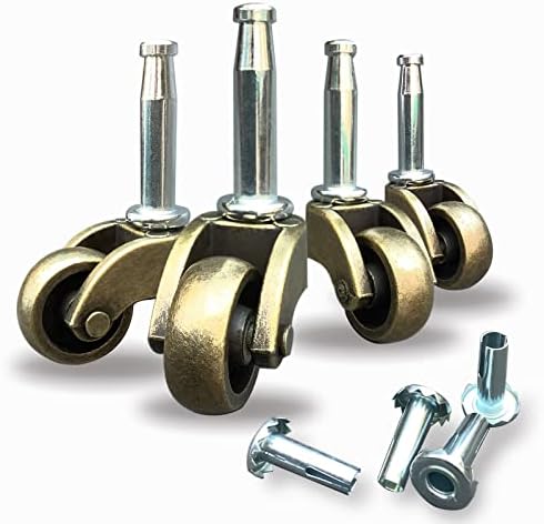 1" Swivel Stem Ball Caster Wheel, Zinc Alloy Castor for Furniture Socket Type Mounting Stem, Antique Brass, 353lbs, Pack of 4