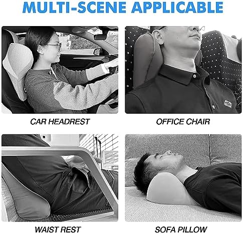 Car Neck Pillow for Driving Seat Car Headrest Pillow with Flexible Strap, 100% Memory Foam Neck Support Pillow for Car, Office Chair Black Pack of 2