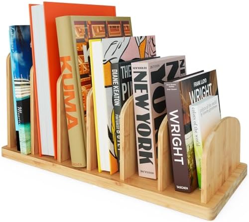 Cook Book Organizer, 6 Sections, Recipe Book Holder Rack, Tabletop Stand for Convenient Cookbook Storage, Vertical Cook Book Stand Kitchen, Binder Holder for Desk & Countertop (Bamboo)