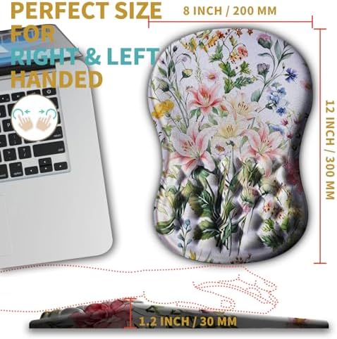 Hokafenle Ergonomic Mouse Pad Wrist Support with Massage Design, Wrist Rest Pain Relief Mousepad with Memory Foam&Non-Slip PU Base, Mouse Pads for Wireless Mouse & Desk (12x8 inch,Colorful Flowers)