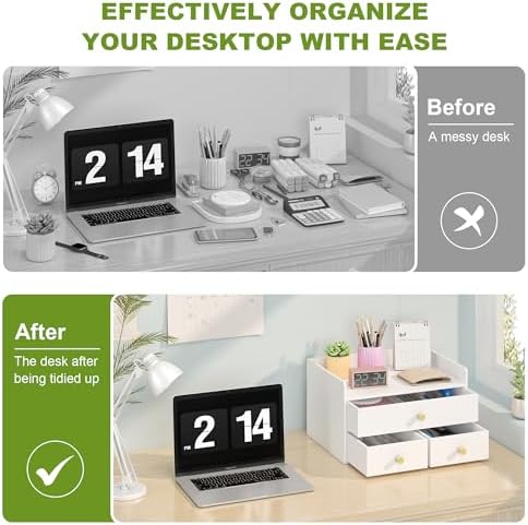 Bamboo Desk Organizer - Stackable, No Assembly Required, Ideal for Office/Home Use - Perfect for Toiletries, Stationery, Accessories. (White, Fence three Desk Organizer)