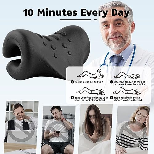 Neck Stretcher for Neck and Shoulder Pain Relief, Cervical Traction Device for TMJ Support, Ergonomic Neck Stretching Pillow, Black