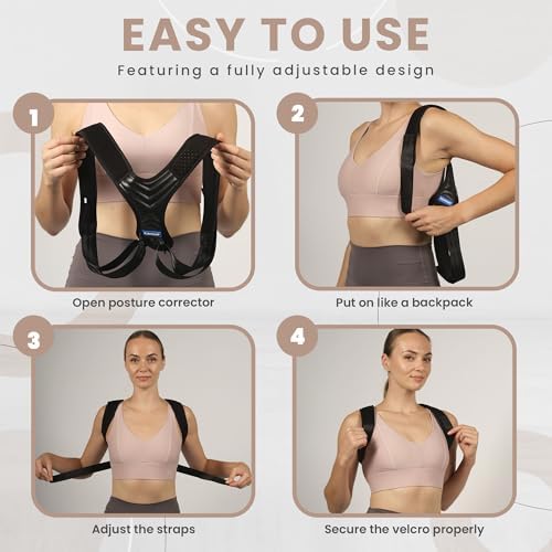 Posture Corrector Just For Women - Adjustable Back Brace - Full Spine Support & Alignment Pain Relieves Neck, Shoulder, Clavicle & Lumbar Pain Breathable & Comfortable - Sizes Medium & Large Perfect for Office.