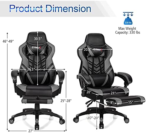 GYMAX Gaming Chair, Ergonomic Computer Chair with Footrest, Linkage Armrests & Lumbar Cushion, Big Wide High Back Video Gaming Chair, Reclining Office Rolling Chair for Adult/Teens (Gray)
