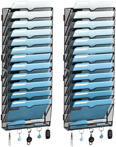 SUPEASY 13-Tier Hanging Wall File Organizer with Hooks, 2 Pack