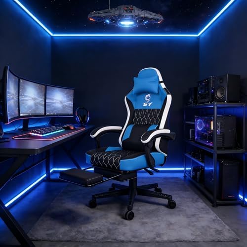Gaming Chair,Video Game Chair with Footrest and Massage Lumbar Support