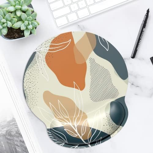 ITNRSIIET Ergonomic Mouse Pad with Wrist Support Wrist Rest Smooth Surface Non-Slip Rubber Base Comfortable Office Supplies Pain Relief, 9.8 x 9.1 inches, Abstract Leaf