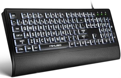 Large Print Backlit Keyboard, Wired USB for Seniors & Low Vision