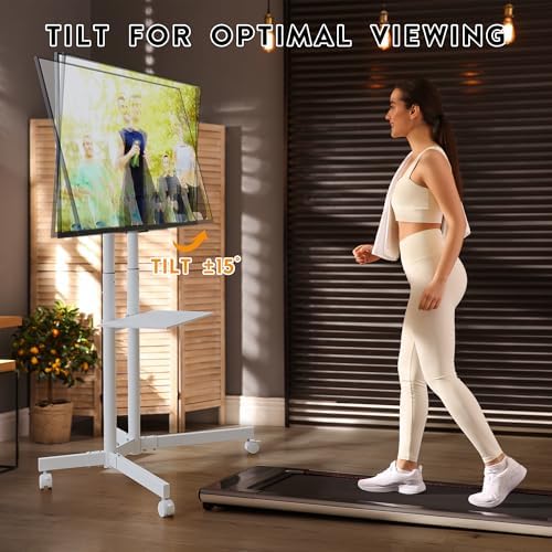 BONTEC Rolling TV Stand with Tilt, Mobile TV Cart for 32–85 Inch TVs, White