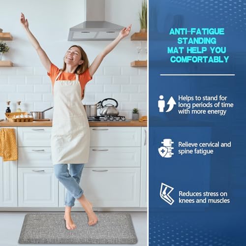 Anti Slip 3/4 inchs Anti Fatigue Kitchen Floor Mat, Ergonomic Comfort Standing Mat, Waterproof Kitchen Runner for Home, Kitchen, Office, Laundry, Garage (Light Gray, 17.3" x 28" -0.75")