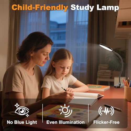 Rechargeable Clip on Light for Bed, 97 LED Cordless Reading Lamp with 3 Color Modes & 10 Brightness Levels, Portable and Flexible Book Light Clamp on Office Desk Bunk Bed Dorm Headboard (Black/4.7'')