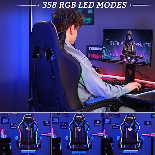 RGB Gaming Chair with LED Lights Massage Ergonomic Computer Chairs-Blue