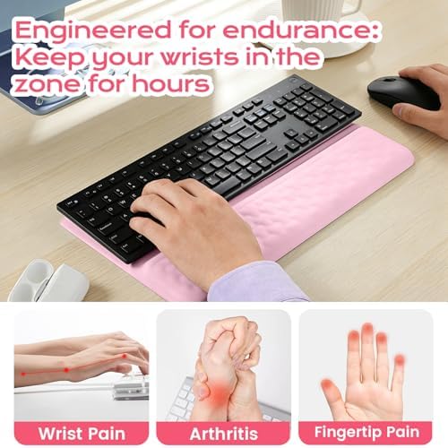 Keyboard Wrist Rest with Ergonomic Height - Computer Keyboard Stand & Soft Cushioned Pad for Wrist Pain Relief - Non-Slip Typing Support for Office, Gaming & Home (Pink)