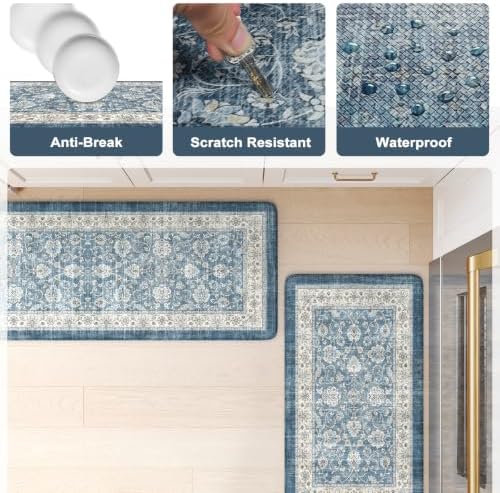 KIMODE Anti Fatigue Kitchen Mats for Floor,Boho Distressed Kitchen Rugs Set
