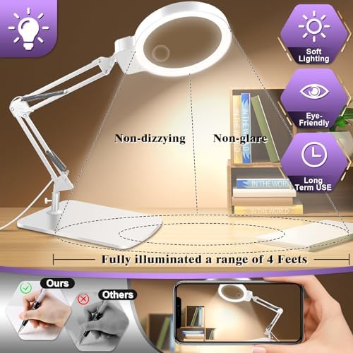 10X 30X Large Magnifying Glass with Light and Stand,Lighted Magnifier