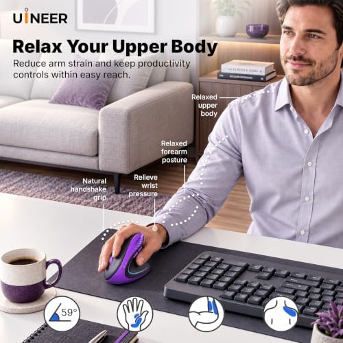 Uineer Ergonomic Vertical Mouse, 3200 DPI,Wireless Bluetooth / 2.4GHz