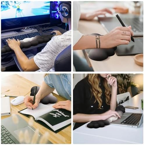 2 PCS Keyboard Cloud Wrist Rest, Memory Foam Keyboard Palm Rest with Non-Slip Base Ergonomic Keyboard Wrist for Pain Relief, Soft Wrist Rest for Office, Computer, Laptop, Gaming Office (Black)