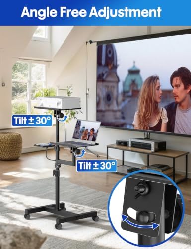 Projector Stand, 2-Shelf Laptop Tripod Stand with Adjustable Height
