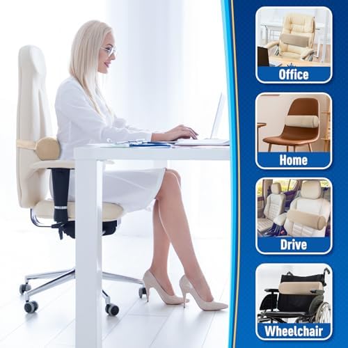 CushZone Memory Foam Lumbar Roll Support Pillow, Large Khaki