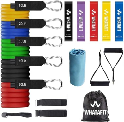 WHATAFIT Resistance Bands with Handles, 150 lb Exercise Bands Set