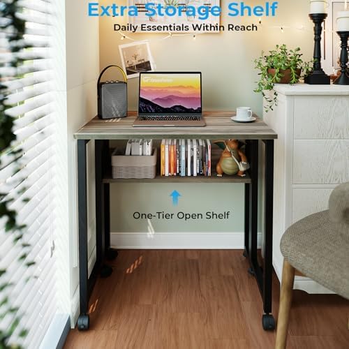 GreenForest Folding Desk with Wheels, 24.8" Rolling Table for Small Spaces