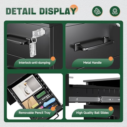 Letaya 3 Drawer Mobile File Cabinet with Lock,Under Desk Metal Filing Cabinets for Home Office Organizer,Small Rolling Printer Stand with Wheels,for Letters/Legal/A4(Assembly Required) (Black)