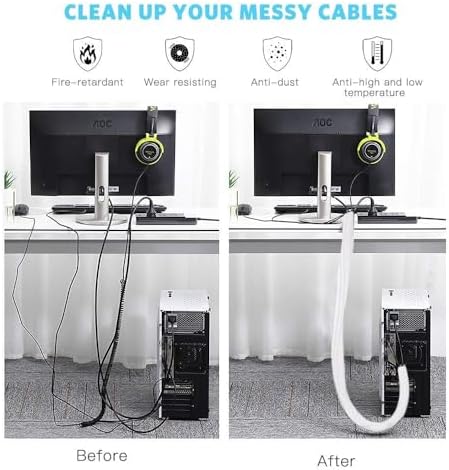 AGPTEK Cable Sleeve, 6.6ft - 2/3 inch Cable Management Cord Hider, White