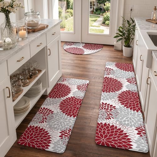 KIMODE Half Circle Anti Fatigue Mats for Kitchen Floor Rug Sets of 3