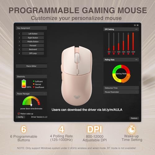 AULA SC580X Wireless Gaming Mouse, Tri-Mode Gaming Mice & 12000 DPI