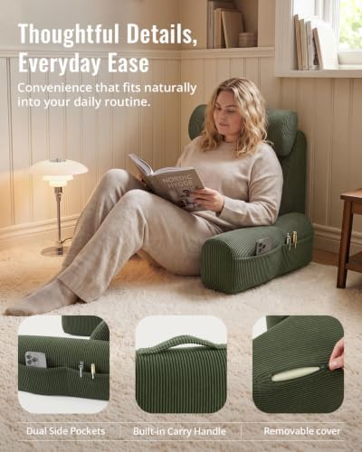 Blissful Diary Reading Pillow with Adjustable Neck & Lumbar Support, Green
