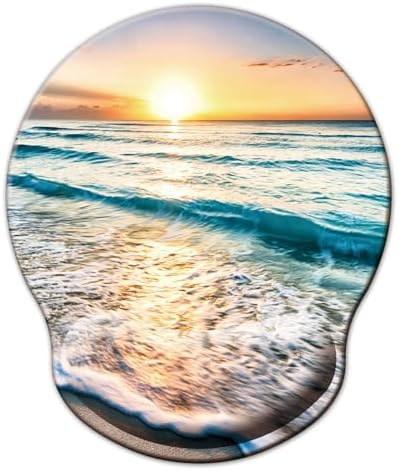 Mouse Pad with Wrist Support, Ergonomic Mouse Pad with Memory Foam Wrist Rest Cushion, Non-Slip Rubber Base Gaming Mice Pad for Home Office Computer Laptop, Beach
