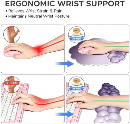 Gel Wrist Rest and Cloud Mouse Pad, for Keyboards and Mice - Ergonomic Pink Keyboard Wrist Rest Set, Relieves Pain from Typing/Computer/Laptop/Gaming/Home/Office Purple