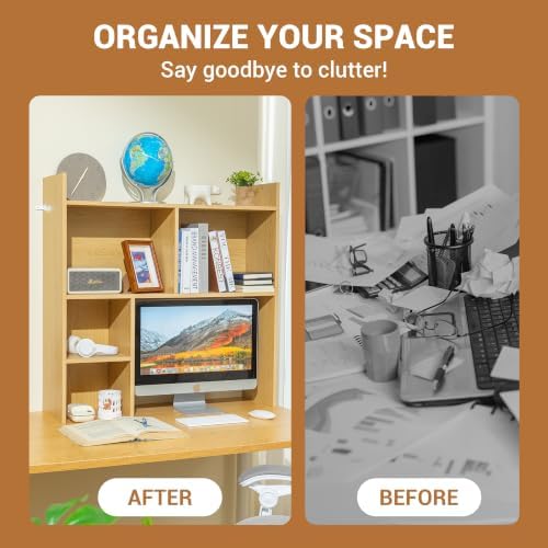 deli Desktop Shelf, Desk Hutch with 5 Shelves for Computer Desk, Natural