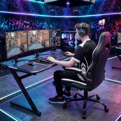 DUMOS Computer Desk Chair, Lumbar Support Video Gaming Chair, PU Leather