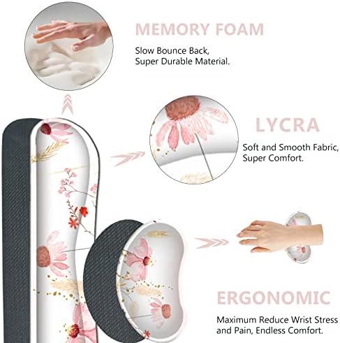 AIMSA Keyboard Mouse Pad Wrist Rest, Extended Gaming Mouse Pad +Wrist Support, Ergonomic Memory Foam,XXL Large Mousepad Easy Typing Pain Relief, 4Pcs (35×15.7 in) Desk Mat, Pink Flowers