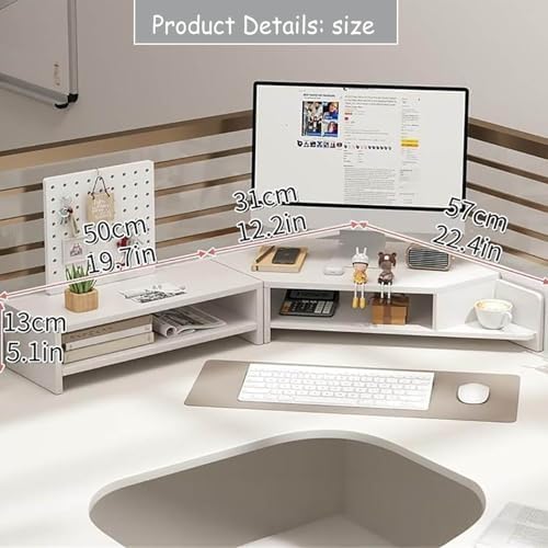 2-Tier Extended Triangle Monitor Stand Riser with Cup Holder & Pegboard Laptop Riser,Wood Desktop Corner Shelf,Computer Laptop Desk Organizer Computer Stand,Space Saving Office Desk Storage Rack