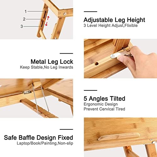 Nnewvante Bamboo Bed Tray with Tilting Top, Drawer 23.6 x 15.8in