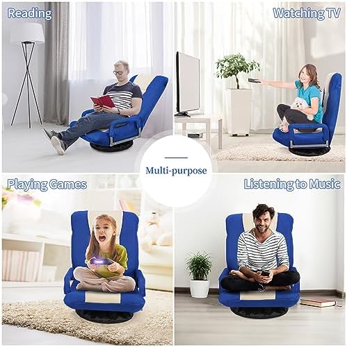 ZENY Swivel Gaming Chair 360 Degree Multipurpose Floor Chair with Armrest, Adjustable 5 Positions Folding Lazy Sofa Lounger Chairs for TV, Reading, Playing Video Games