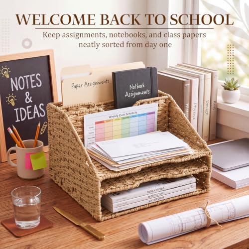 RattanView Desk File Organizer, Woven Mail Organizer Countertop, Paper Rope