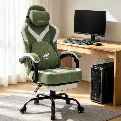 Ergonomic Gaming Chair for Adults - Comfortable Office Computer Chair with 20.5” Wide Seat, Adjustable Video Game Chair with Footrest and Lumbar Support for Home Office, Green