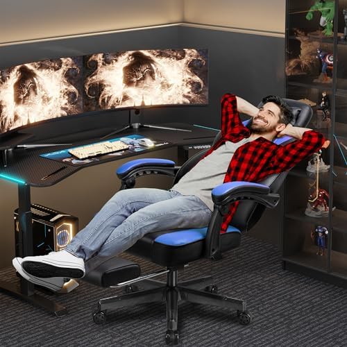 Shintenchi Gaming Chair,Video Game Chair with footrest and Massage Lumbar Support,Height Adjustable Game Chair with 360°Swivel Seat Ergonomic Computer Chair with Headrest for Office or Gaming(Blue)