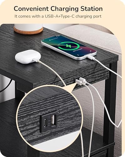 EDISHINE Floor Lamp with Table, Dimmable USB-A+Type-C Ports, Remote, Black