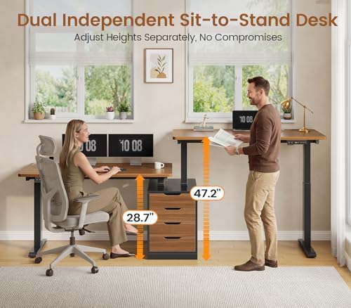 SEDETA Standing Two Person Desk with 4 Drawers, 2 Power Outlets, CPU Stand